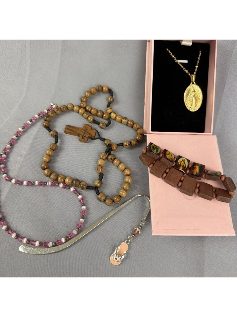 Religious Jewelry Lot Cross Pendants Necklaces Bracelet Book Mark Catholic